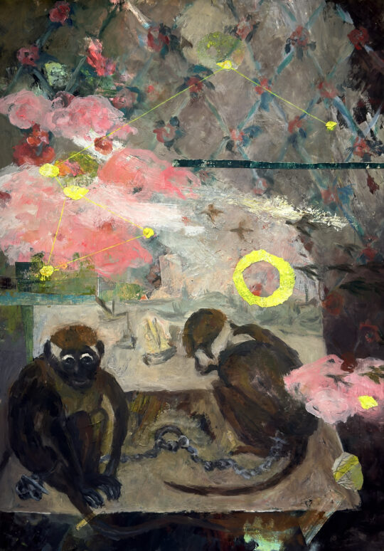 draussen segelt der Himmel und badet das Meer | 2025 | 70 x 100 cm | Wachstempera und Collage auf Papier